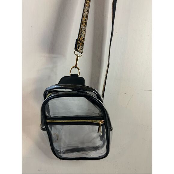 Clear concert crossbody bag gold zippers brown adj strap - Picture 4 of 9